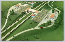 Vintage Illinois Tollway Standard Oil Twin Service Stations Postcard