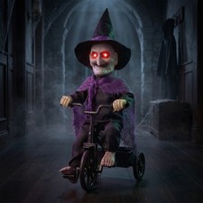 Sound Sensing Skeleton Boy Riding Bike Halloween Decoration Tabletop Floor