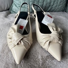 M&S cream genuine leather kitten heel slingback shoes UK 7