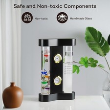 Analog Galileo Weather Station Thermometer Clock Hygrometer Wood Case 4in1 Table