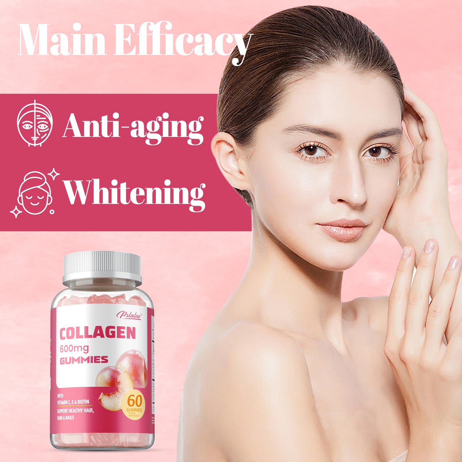 Collagen Gummies 600mg - Vitamin C,Biotin- Anti-aging,Healthy Skin and Whitening