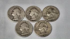 Lot of 5 Vintage US Silver Washington Quarters (1941, 1942, 1944, 1945, 1964)