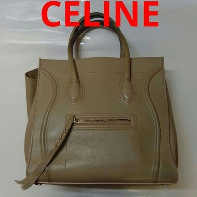 CELINE Luggage Phantom Tote Bag Beige Leder Damen Gebraucht Kostenloser Versand