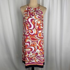 Michael Kors Womens Jersey Shift Dress Sz M Stretch Chain Shoulder Colorful READ
