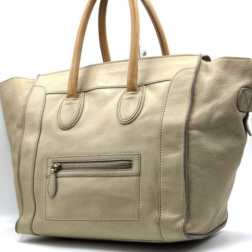 Celine Luggage Leather Tote Bag Beige Bi-color Used