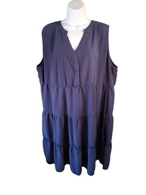 Bloomchic Sleeveless Tiered Blouse Tunic 22/24 Blue Notch Neck Flowy Boho Chic