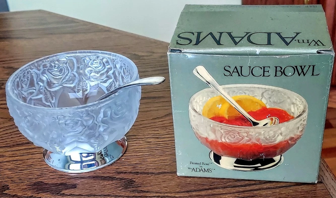 William Adams Frosted Rose Sauce Bowl with Ladle - New
