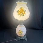 VTG Milk Glass Hurricane Lamp Gone W/The Wind Yellow Rose Embossed Frosted 3 Way