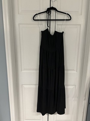 NWT See You Monday Los Angeles Tiered Black Halter Tie Maxi Dress Women s Size L