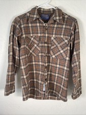 Pendleton Shirt Mens Medium Brown Blue Plaid Country Traditional Cabincore Camp