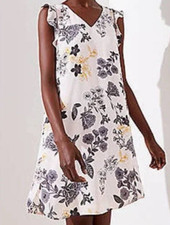 Loft Dress PM Medium Petite Pink Black Floral Lightweight Sleeveless Washable