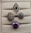 Lot of 4 Vintage Sterling Silver Big Chunky Rings Bands w/ Gems Marcasites