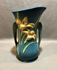 Vintage Roseville Pottery Bermuda Blue Zephyr Lily Double Handle Vase #135-9