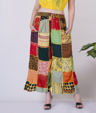 Women Acidwash Multi Patchwork Long Palazzo Pant Elastic Waist Wholesale Mix Lot