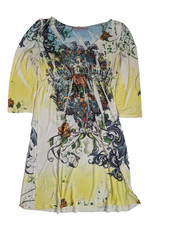 Rosebud Womens V Neck Graphic Print Dress Yellow Floral Tattoo Style Boho