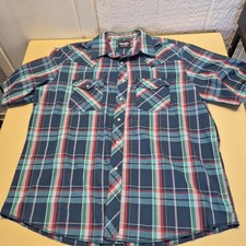 XL Wrangler Men's Short-Sleeve Pearl Snap Western Shirt Blue/Green/Red