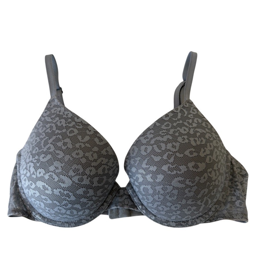 Victoria's Secret PINK Wear Everywhere Push-Up Bra Gray Animal Print Bra Sz 34C