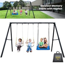 600lbs Heavy-Duty Metal Swing Set w/3 Swings  Frame Kids Adult Backyard Playset