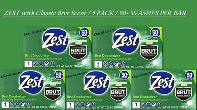  LOT OF 5-ZEST BRUT Deodorizer Classic Scent Moisture Bar Soap 7.05 oz. New