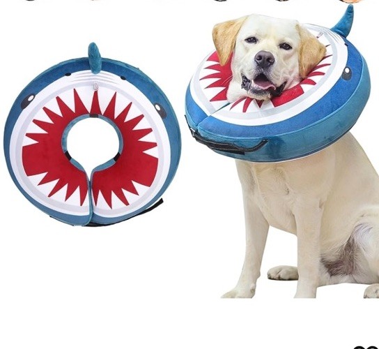 Dog Cone Alternative for Medium Dogs, Soft Inflatable Cone Collar Shark Blue, M