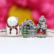 PANDORA Gift Set 3 Xmas Charms Happy Snowman 791406ENMX, 798471C01, 792005EN07