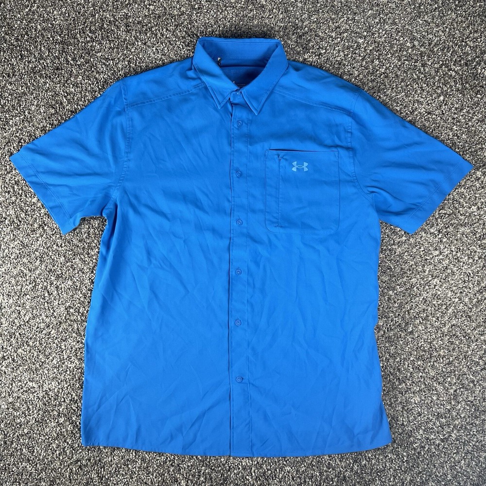 Under Armour Mens Large Blue ISO Chill Vented Button-Up Shirt 1369306