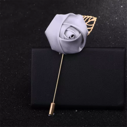 Mens Rose Brooch Flower Brooch Boutonniere Suit Lapel Wedding Pin Tassel Chain - Picture 39 of 95