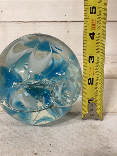 Handcrafted 3” Blue & White Marble Swirl glass Paperweight Fast Shipping - Picture 9 of 9