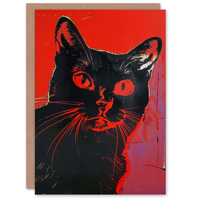 Katzenliebhaber lebendig rot schwarz Retro Horror Portrait Halloween Karte