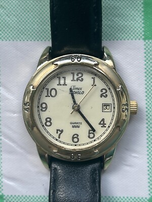 Timex Indiglo Gold Tone Black Leather Band Women s Quartz Watch