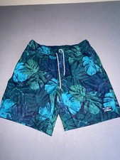 L.L. Bean Mens Swim Trunks Shorts Blue Green tropical All Over Print
