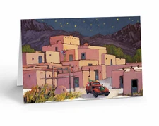 Classic Truck, Santa Taos Pueblo Christmas Card - 5" x 7" - 18 Cards - 40068