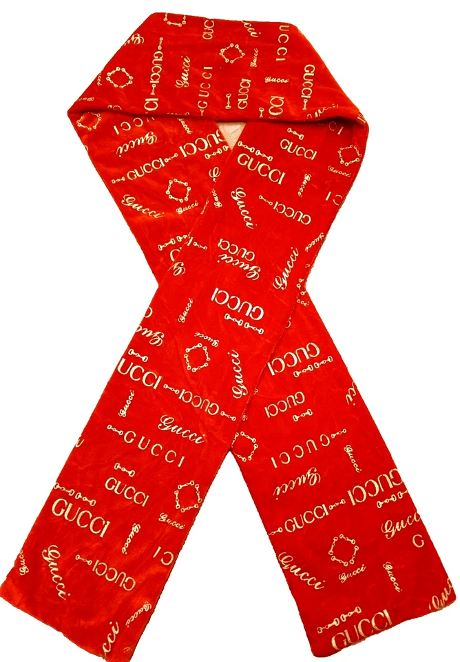 Auténtico Gucci Bufanda Mantón Estola GG Logo Terciopelo Estampado Dorado Textura Silenciador Envoltura Foto 4 de 4