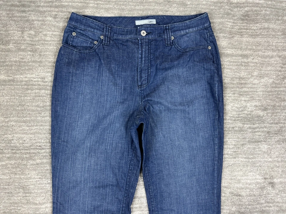 Chicos Jeans Womens Large 2 Blue Denim Platinum Regular Mid Rise Straight Leg - Image 2 of 4