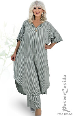 LAGENLOOK Oversize Tunika Kaftan Kleid oliv ecru XL XXXL 46 48 50 52 54 56 58