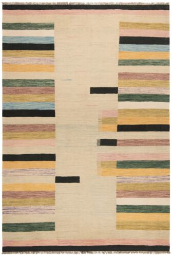 Kelim Hand Woven Persian Carpet 298x201 cm-NomadicOrientBeigkilimCarpetRug-