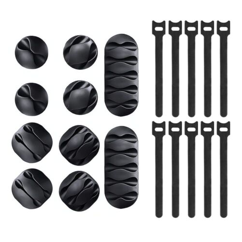 Cable Management Kit, 10 Large Self Adhesive Cable Clips, 10 Silicone Cable H... - Picture 1 of 8