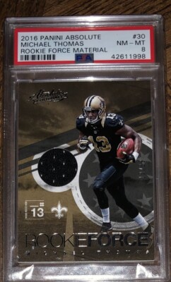 2016 PANINI ABSOLUTE FOOTBALL MICHAEL THOMAS ROOKIE GAME USED 13/99 PSA GRADED 8