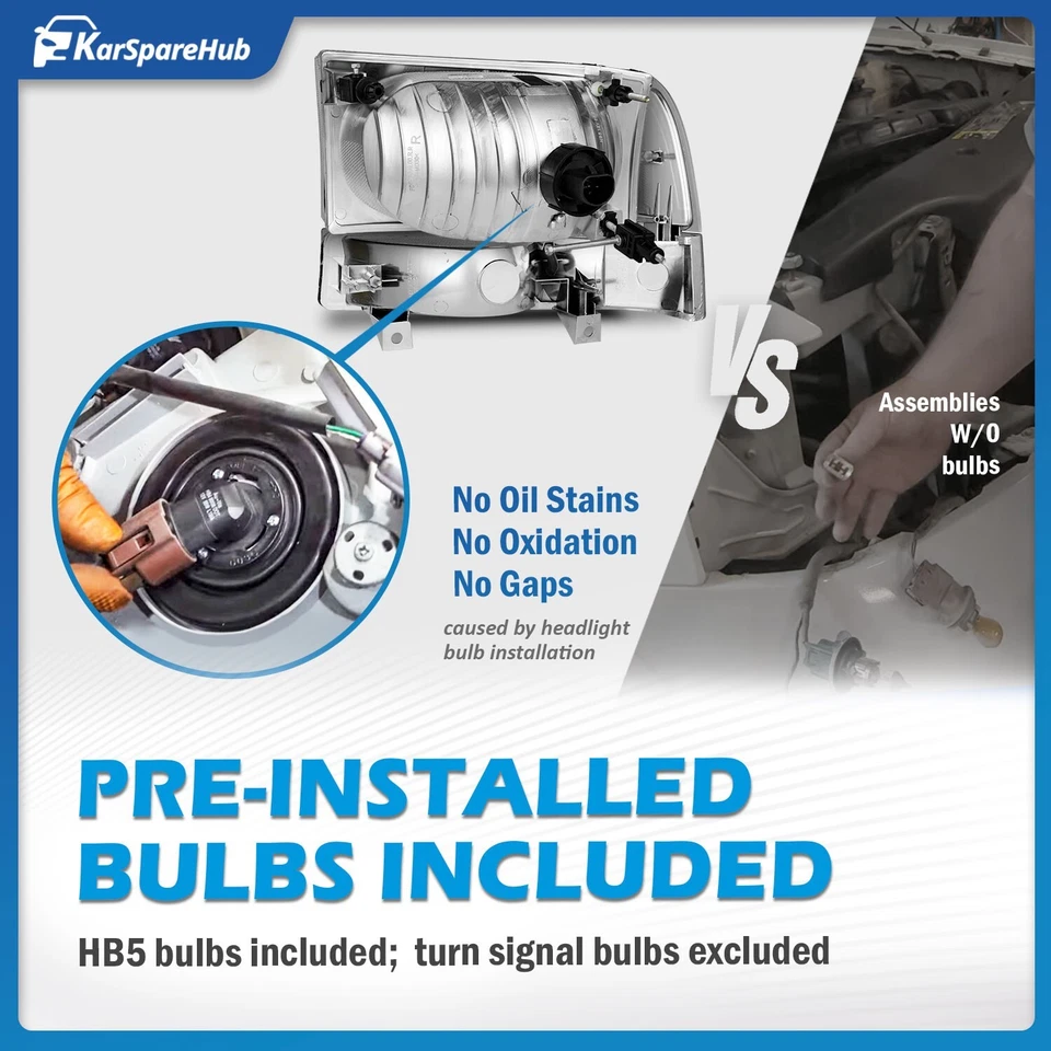 Pair Headlights For 1999-2004 Ford F250 F350 F450 F550 Super Duty Chrome w/Bulbs Foto 4 de 4