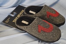 True Religion Men's Low Back Slippers, Medium 9-10 Gray with Red Logo SHIPS FREE