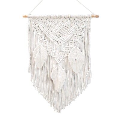 Taos Style Macrame Large Handwoven Cotton Tapestry Wall Hanging Decoration White