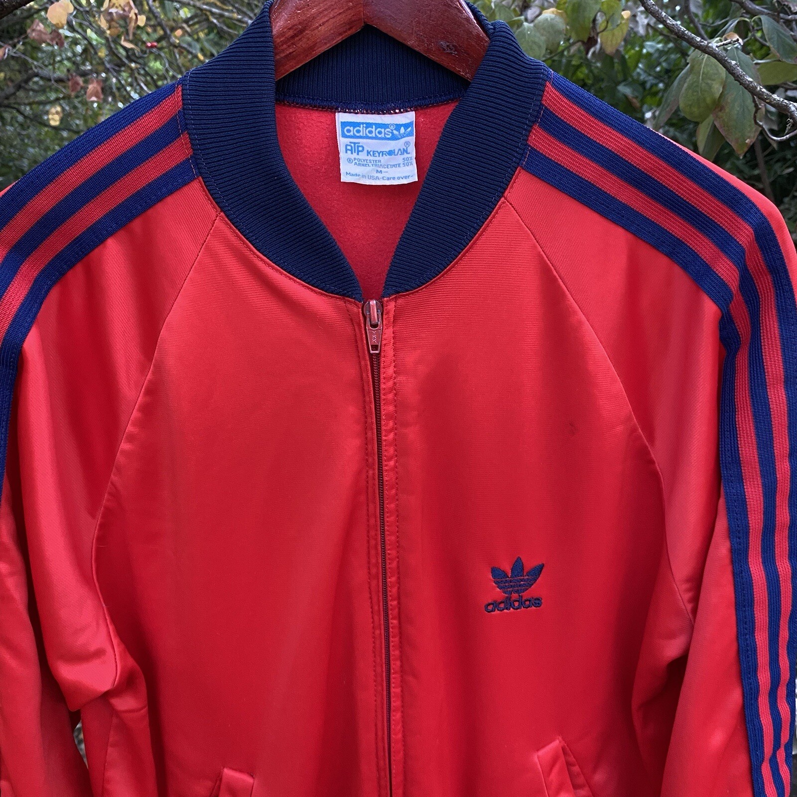 Vintage 80’s Adidas ATP Keyrolan 3-Stripes Red Track Jacket Trefoil Size M  USA