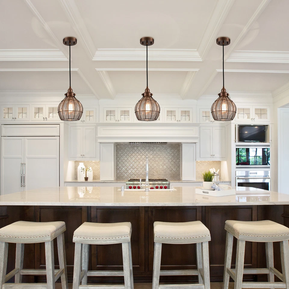 Lámpara colgante vintage isla de cocina lámpara colgante pantalla de vidrio agrietado Foto 3 de 4