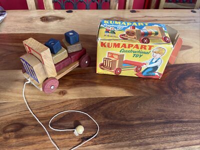 Kumapart Vintage Holz Nachzieh-Haufen LKW Spielzeug mit Originalkarton