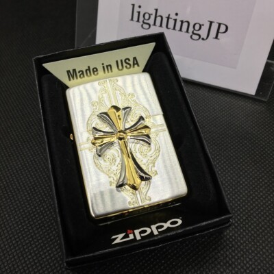 Zippo Cross Lily Metal Gold Silver Combination Brass Sculpture