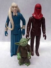 3 Vintage Star Wars Action Figures - 1980 YODA, 1983 BIB FORTUNA & ROYAL GUARD