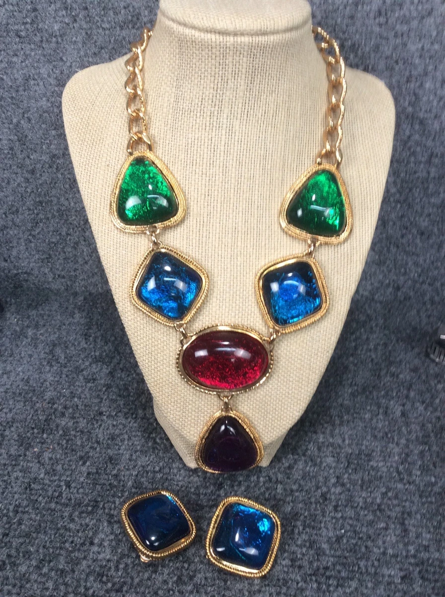Stunning vtg. KJL for Avon gripoix caprianti gold tone necklace