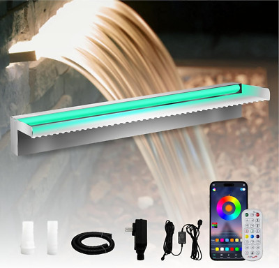 Stainless Steel Waterfall Spillway with LED Lights for Koi Pond & Garden