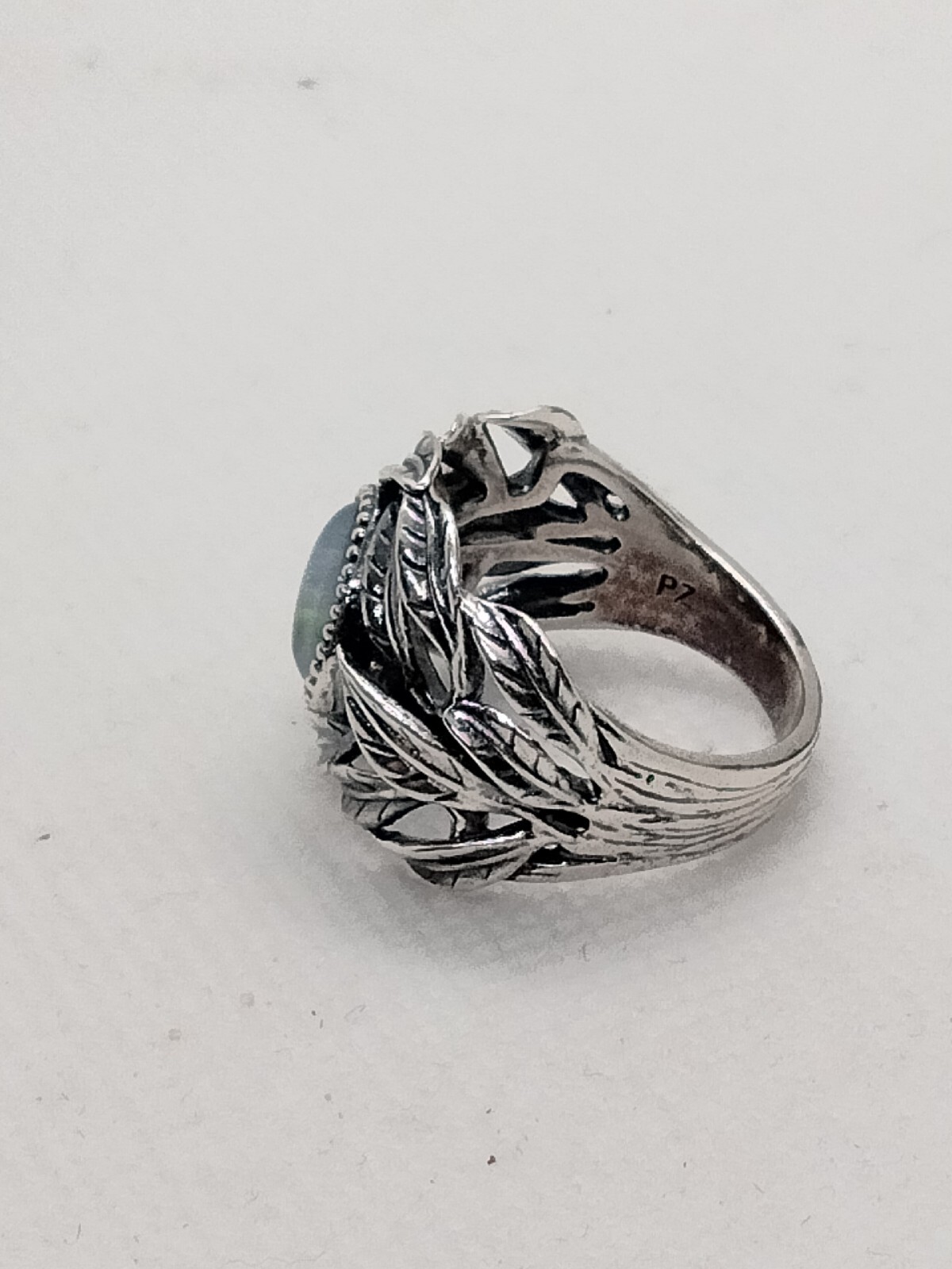 Sterling Silver Opal Leaf Pattern Ring - image 7
