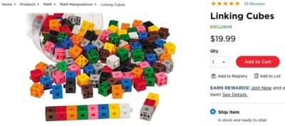Lakeshore Learning Linking Cubes 150 pcs basic math operations 10 colors